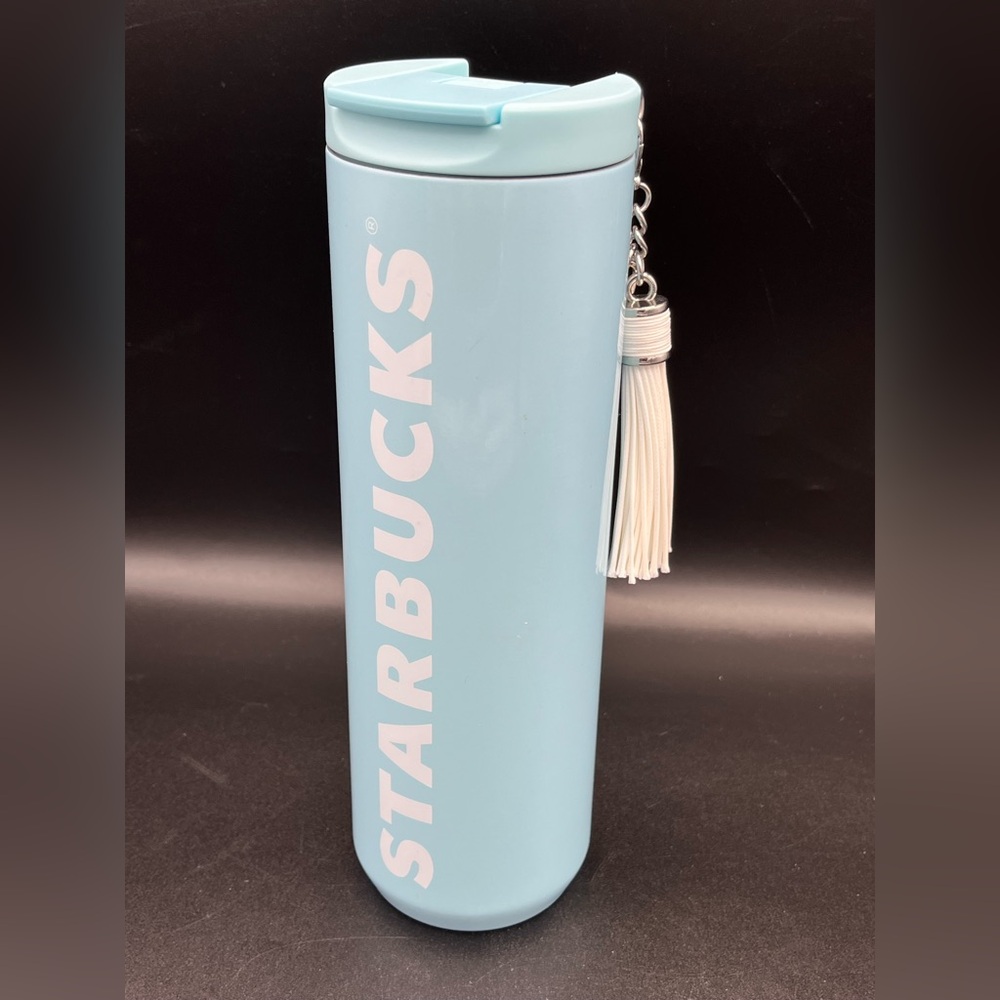 Starbucks Light blue Tumbler With whiteTassel Keychain Accessory